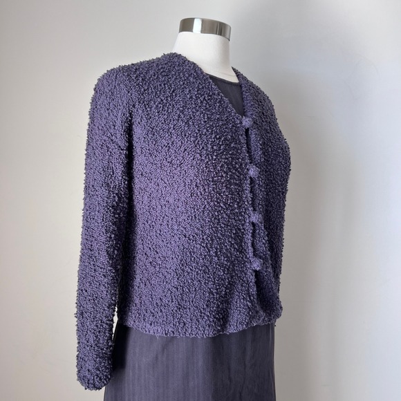 Eileen Fisher Vtg 2 Pc Set Textured Knit‎ Cardigan and Striped Midi Dress Small - Picture 3 of 16